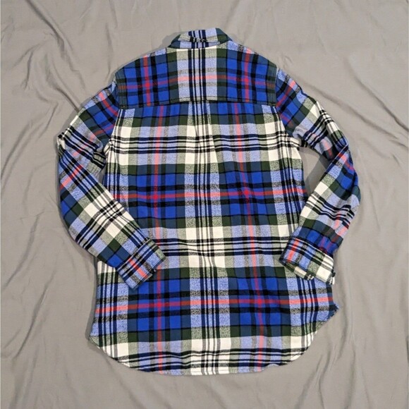 Madewell Size Small Flannel Top Womens Blue Plaid Shirt White Green LS Button - Picture 7 of 7
